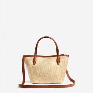 Madewell The Mini Shopper Tote in Leather-Trimmed Straw